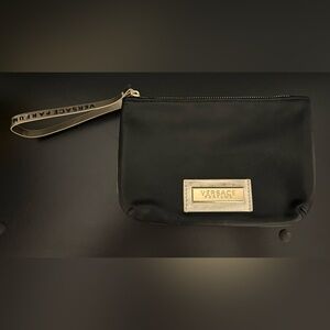 Versace Perfums Black Leather Wristlet with Gold Accents